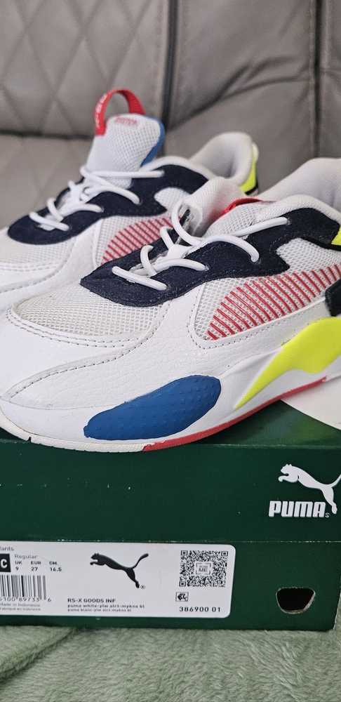 Puma Kids' White Sneakers with Blue and Red Accents